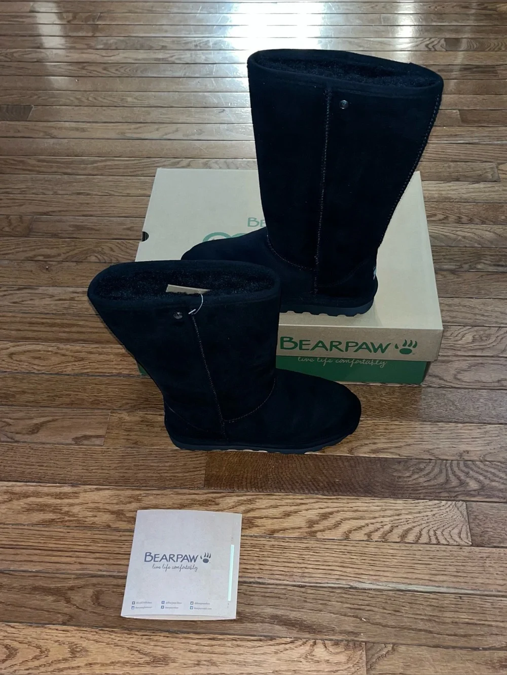 BearPaw Elle Tall Vegan Faux Fur Lined Boot Black 2 Women’s Size 6 Medium Calf